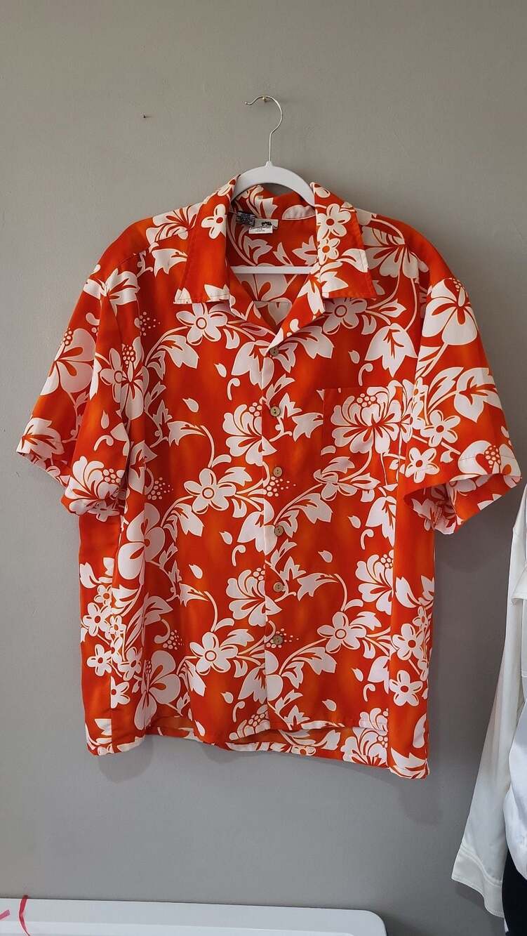 Vintage Kennington Hawaiian Shirt XXL Fiery Orange Floral Island Beach Art 90s